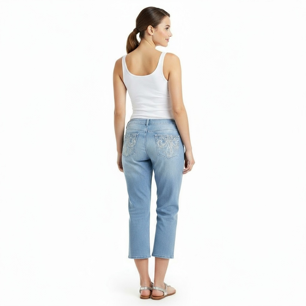 Apt.9 Womens Blue Denim Mid Rise Cropped Capris Rhinestone Glam Size 14